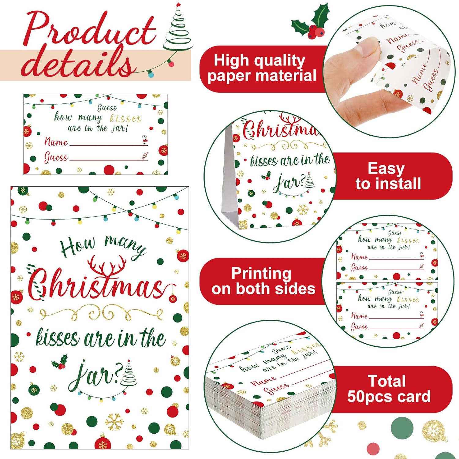 Christmas Party Game How Many Kisses Bridal Shower Game Wedding Shower Decorations Including 1 Standing Sign And 50 Guess How Many Cards For Christmas Party Bridal Shower Wedding Festive Holiday