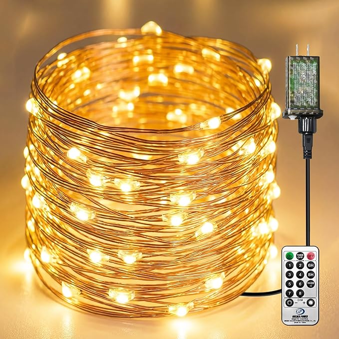 66FT Plug In Fairy Lights 200 LED Warm White String Lights with Remote Timer Dimmable 8 Modes for Bedroom Party Decor
