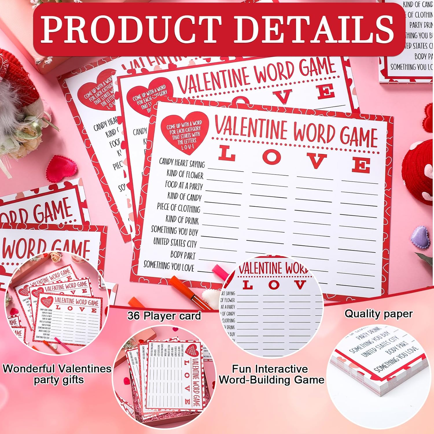 36 Pcs Valentines Party Games Card Valentine Letter Word Game Fun Interactive Word Building Games For Valentine'S Day Party Gift Favors Fun Engaging Educational Activity