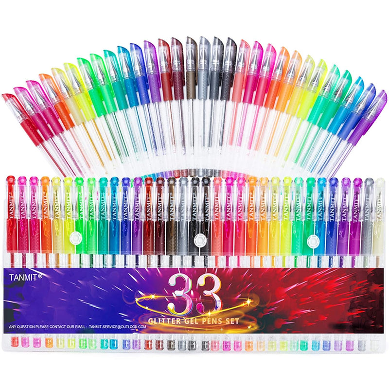 Glitter Gel Pens, 33 Colors Neon Glitter Pens Set Gel Art Markers With 40% Mor