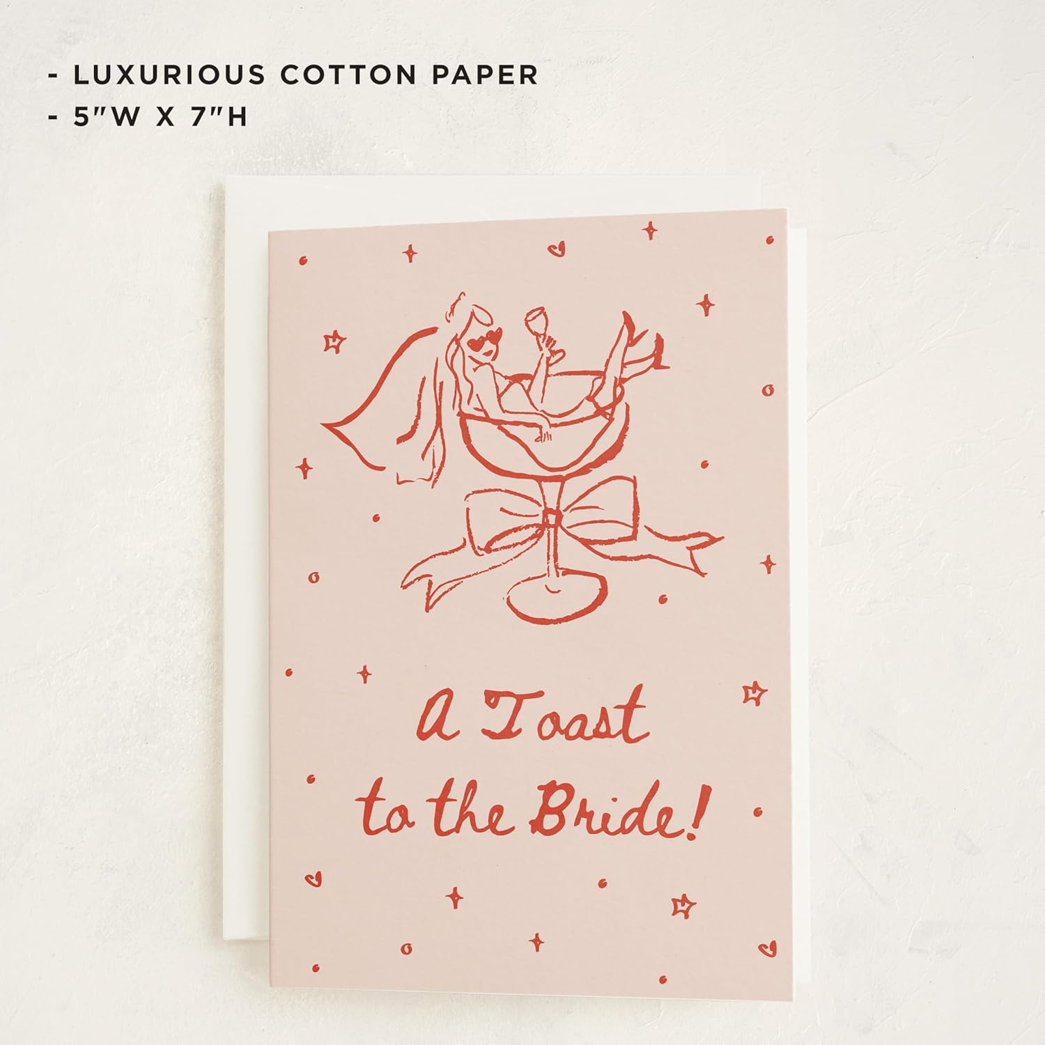 Cheers To Love Bridal Shower Card Fun Bachelorette Wedding Greeting Playful Bride Illustration Celebration Champagne Coupe Party Engagement Congrats Premium 5X7 Stationery With Envelope Feminine Modern Design