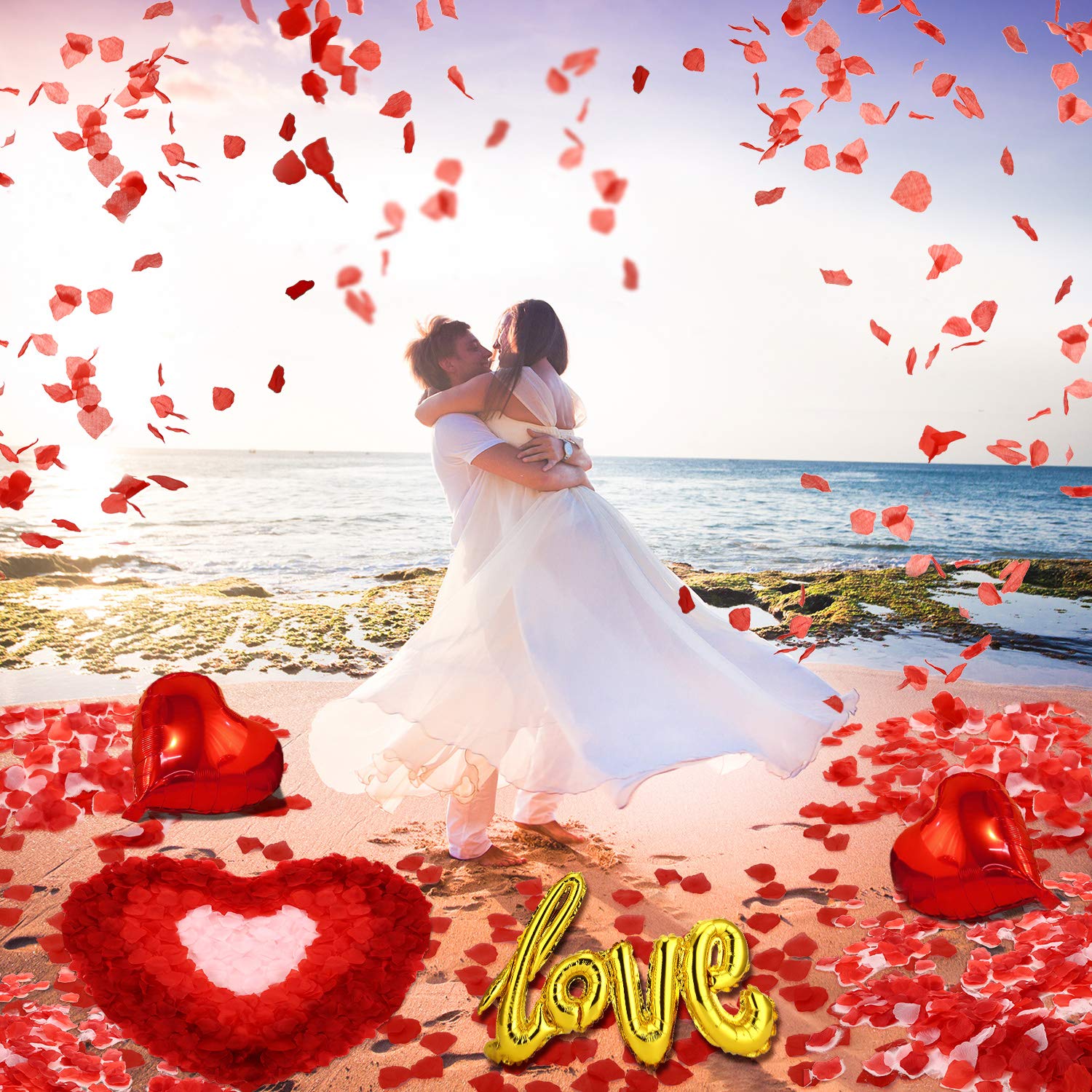 Valentines Day Red Wedding Decorations Artificial Petals Heart Shaped Love Foil Balloons Silk Rose Petals Romantic Design For Wedding Engagement Anniversary Confetti Centerpieces Cake Table Decoration