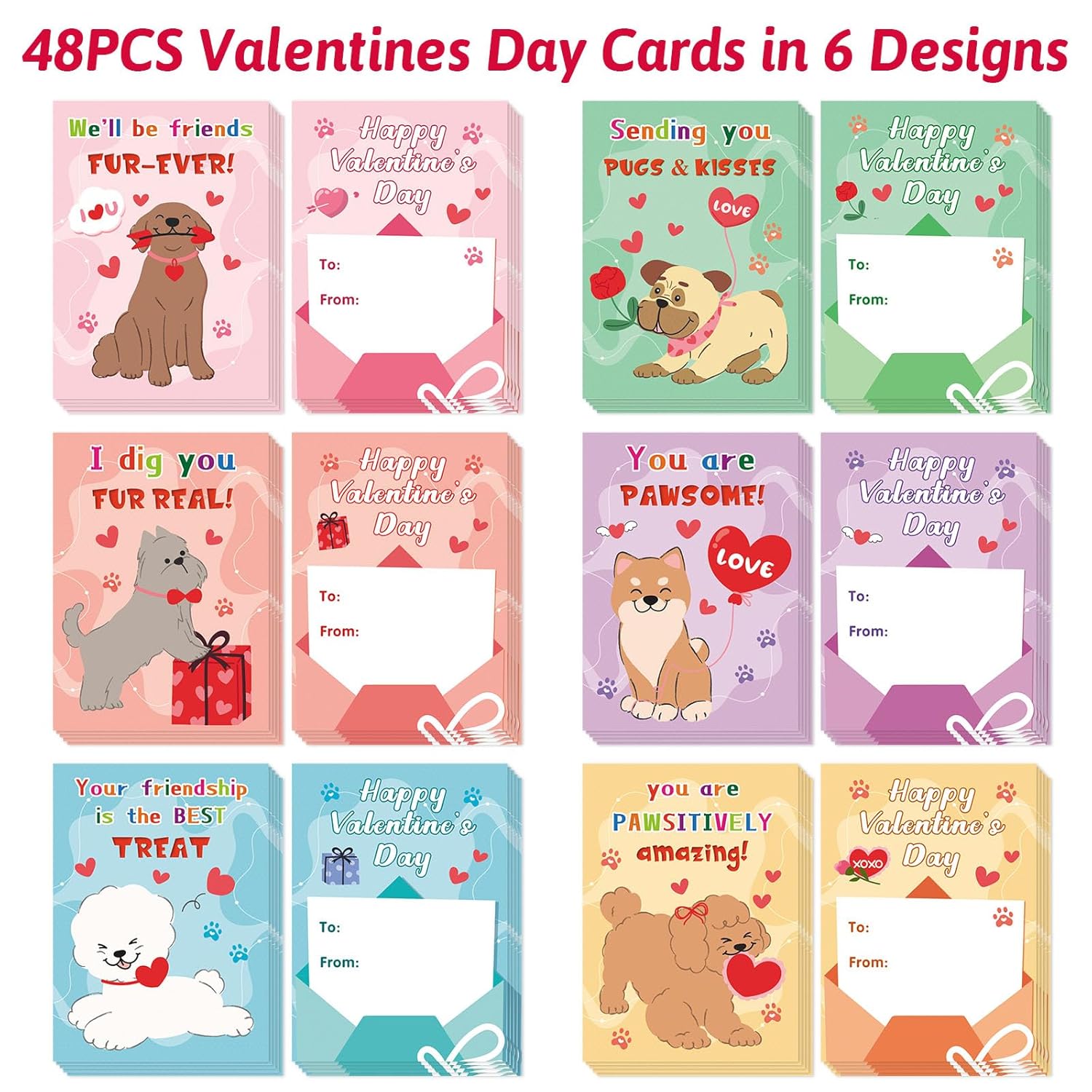 48 Pcs Mini Valentines Cards For Kids Valentine'S Day Classroom Exchange Kids Greeting Cards Children'S Valentine'S Day Dog Greeting Card Assortment Bulk Valentines Cards For Kid Party Favor