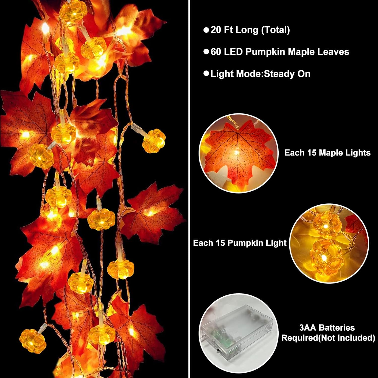 2 Pack & Timer - Thanksgiving Decorations Fall Garland With Pumpkin Lights Fall Decorations For Home, Total 60Led 20Ft M