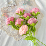 Crochet Rose Flowers, 7Pcs Crochet Flower Bouquet Artificial Pink Rose Bouquet Knitted Flowers Gift For Women Home Office Wedding Table Decor