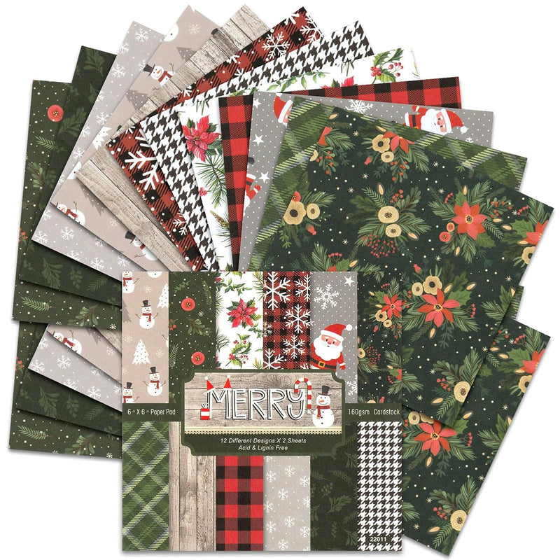 Scrapbook Paper, 24 Sheets Christmas Scrapbooking Paper Pad 6X6 In, On