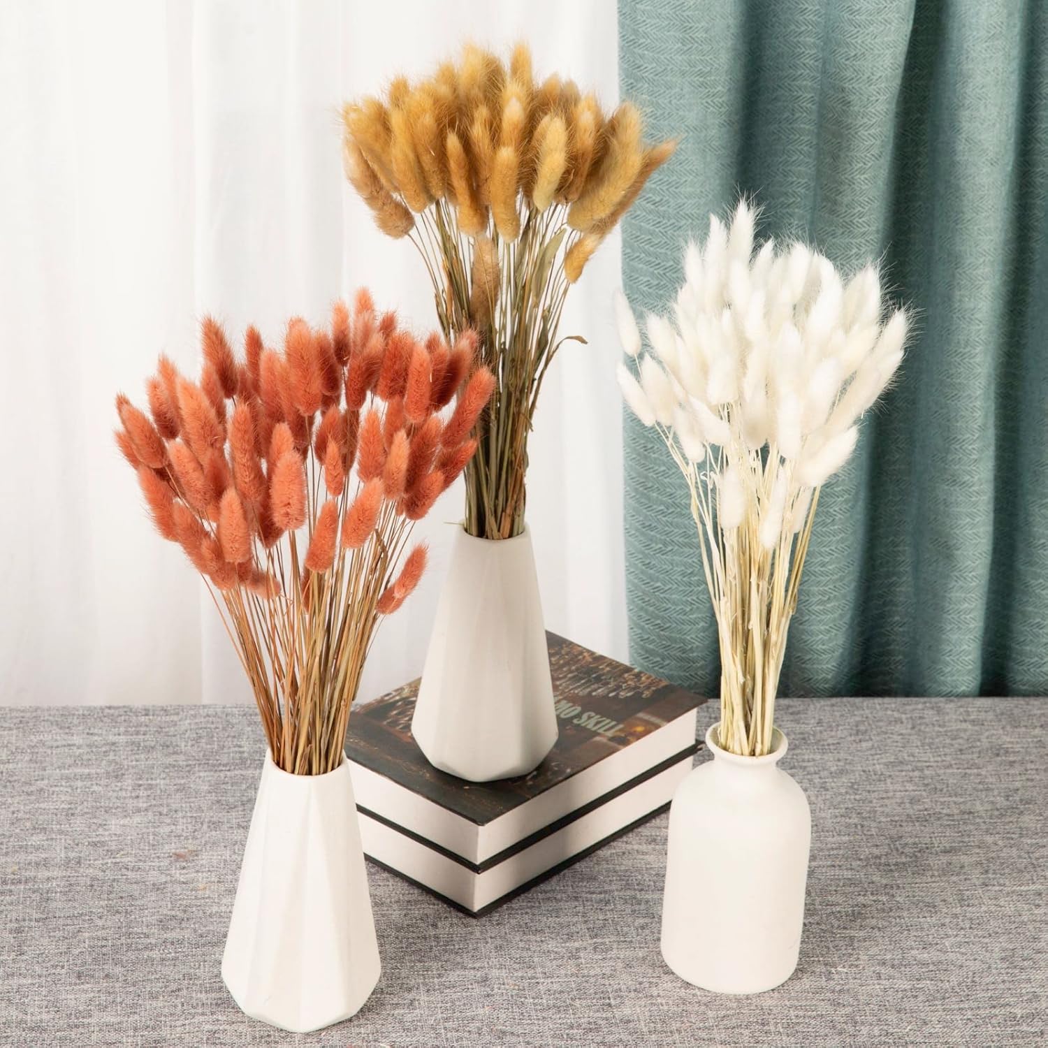 Natural Bunny Tails Dried Flowers - 120 Pcs Rabbit Tail Grass, Lagurus Ovatus For Boho Decor, Dried Pampas Grass Dry Flower Arrangements For Wedding Party Home Kitchen Office Decorations (Retro Pink)