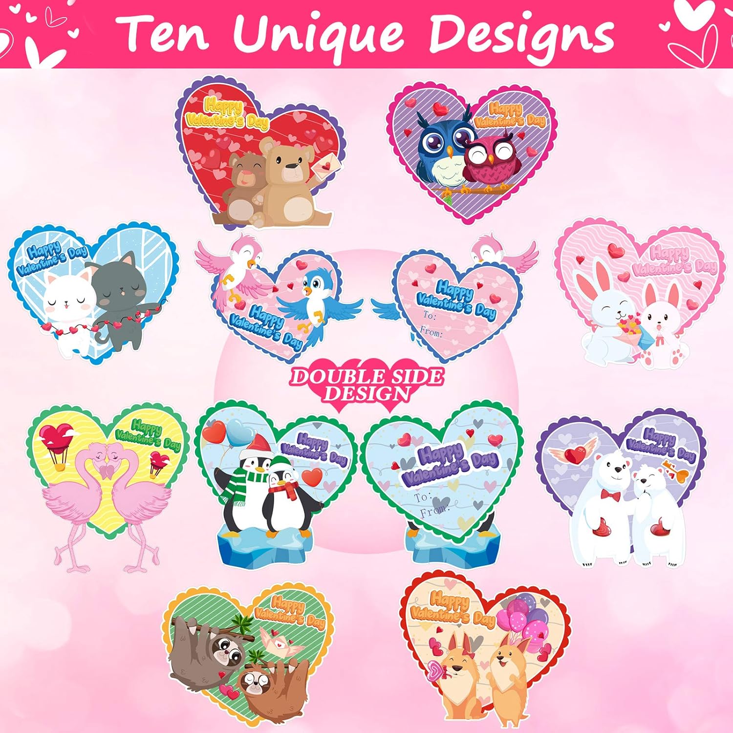40 Pieces Valentine'S Day Kids Cards Lovely Valentines Greeting Cards With Envelopes Heart Shaped Anniversary Cards For Classroom Boys Girls, 10 Designs