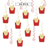 French Fries Sign Hanging Swirl Decorations - Glitter 16 Pcs Fast Food Party Supplies - Girls Boys Birthday - Engagement - Wedding Streamers - Potato French Fries Party Foil Swirls Ceiling Decorations
