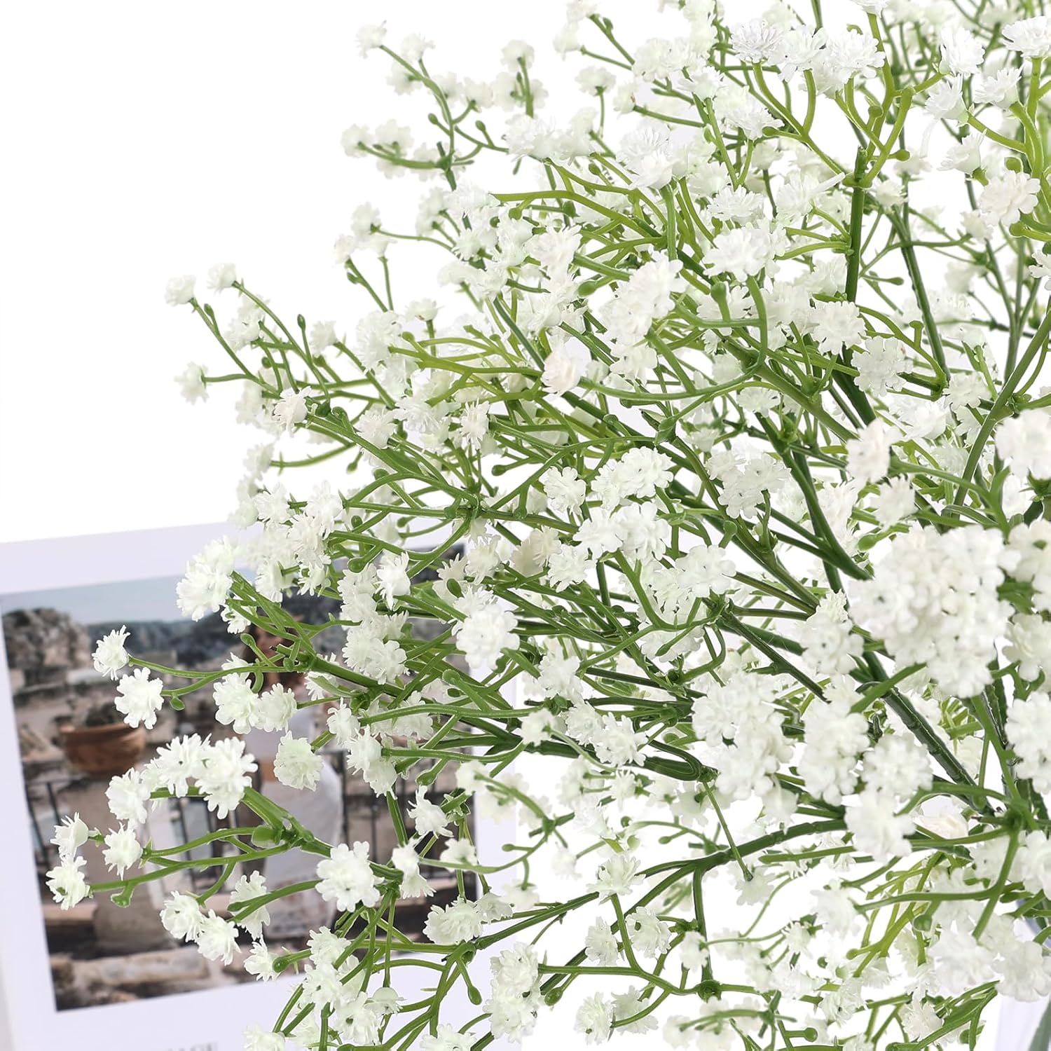 Baby Breath Artificial Flowers, 6 Pcs Gypsophila Faux White Flowers Fake Baby Breath Real Touch Flowers Bouquets For Bride Wedding Decorations Party Floral Arrangements Diy (White)