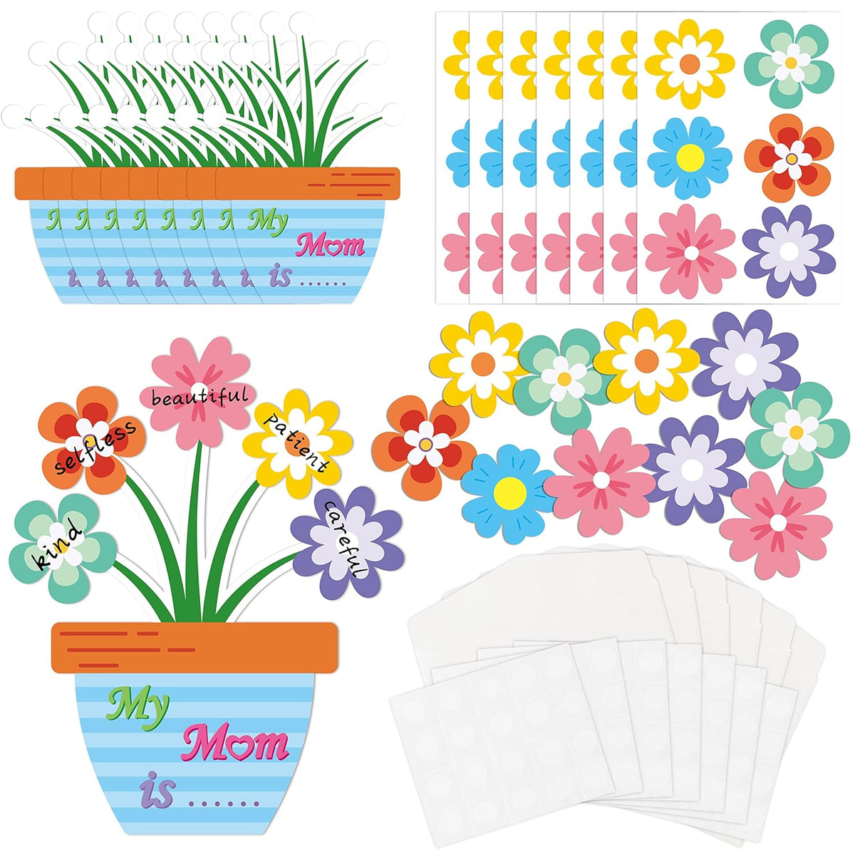 24Pcs Diy Mother'S Day Gifts Flower Crafts With Envelope, Mother'S Day Flower Pot Handmade Greeting Cards Set For Mom Home School Classroom Fun Activities Diy Mother'S Day Gift Craft For Kids