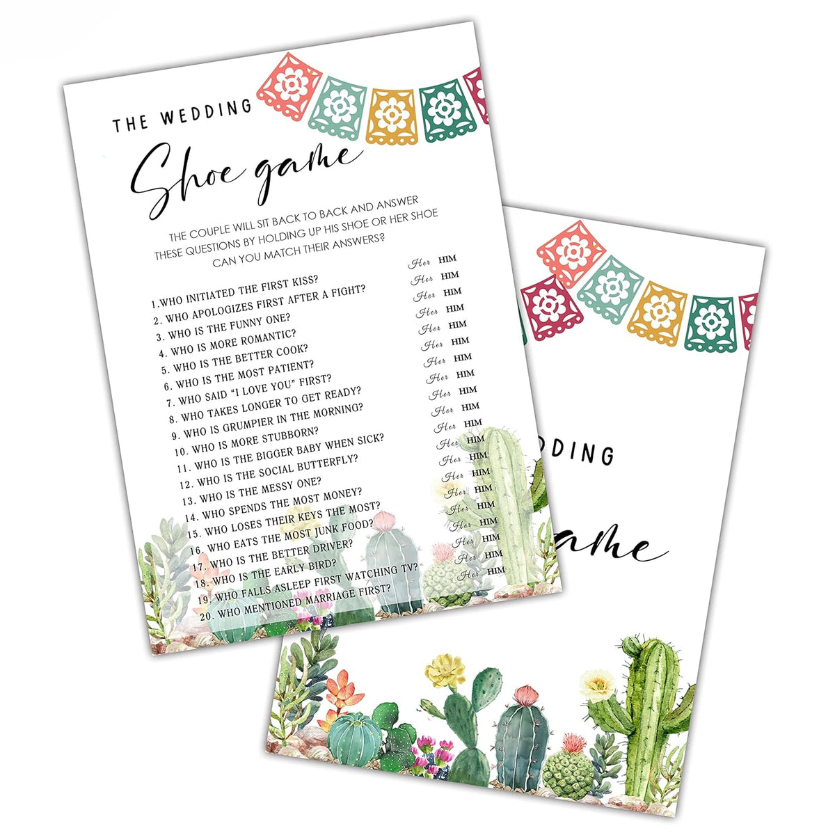 Fiesta Mexican Bridal Shower Decorations - Wedding Shoe Game Cards For Bachelorette Party, Engagement Party - Set Of 30 Cards