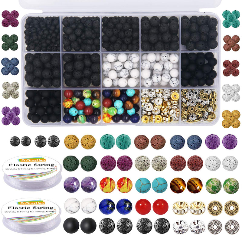 715Pcs Lava Beads Stone Rock Beads Glass Beads Bracelet Making Kit Wit