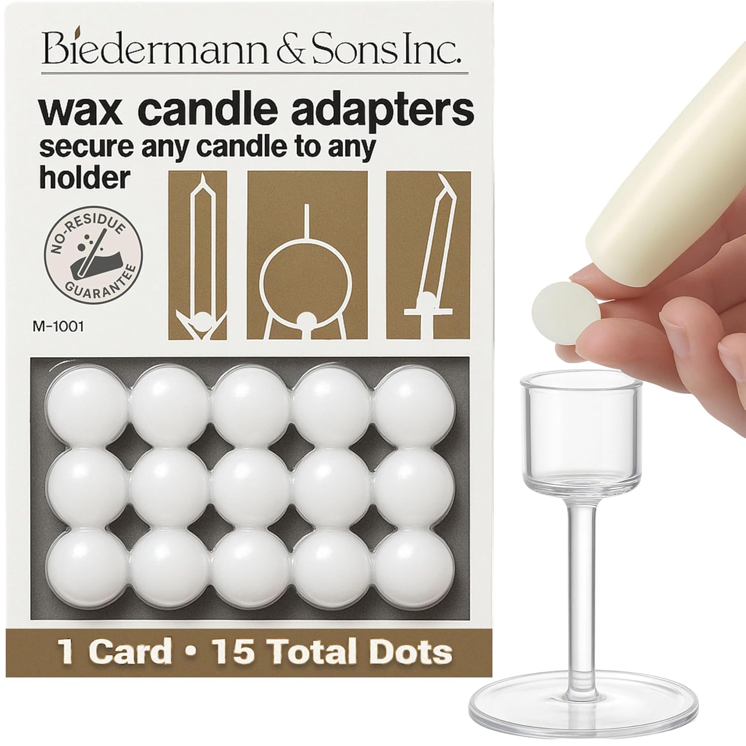 Biedermann & Sons Round Wax Candle Adapters Pellets, White, 0.5 Inch - Set of 15