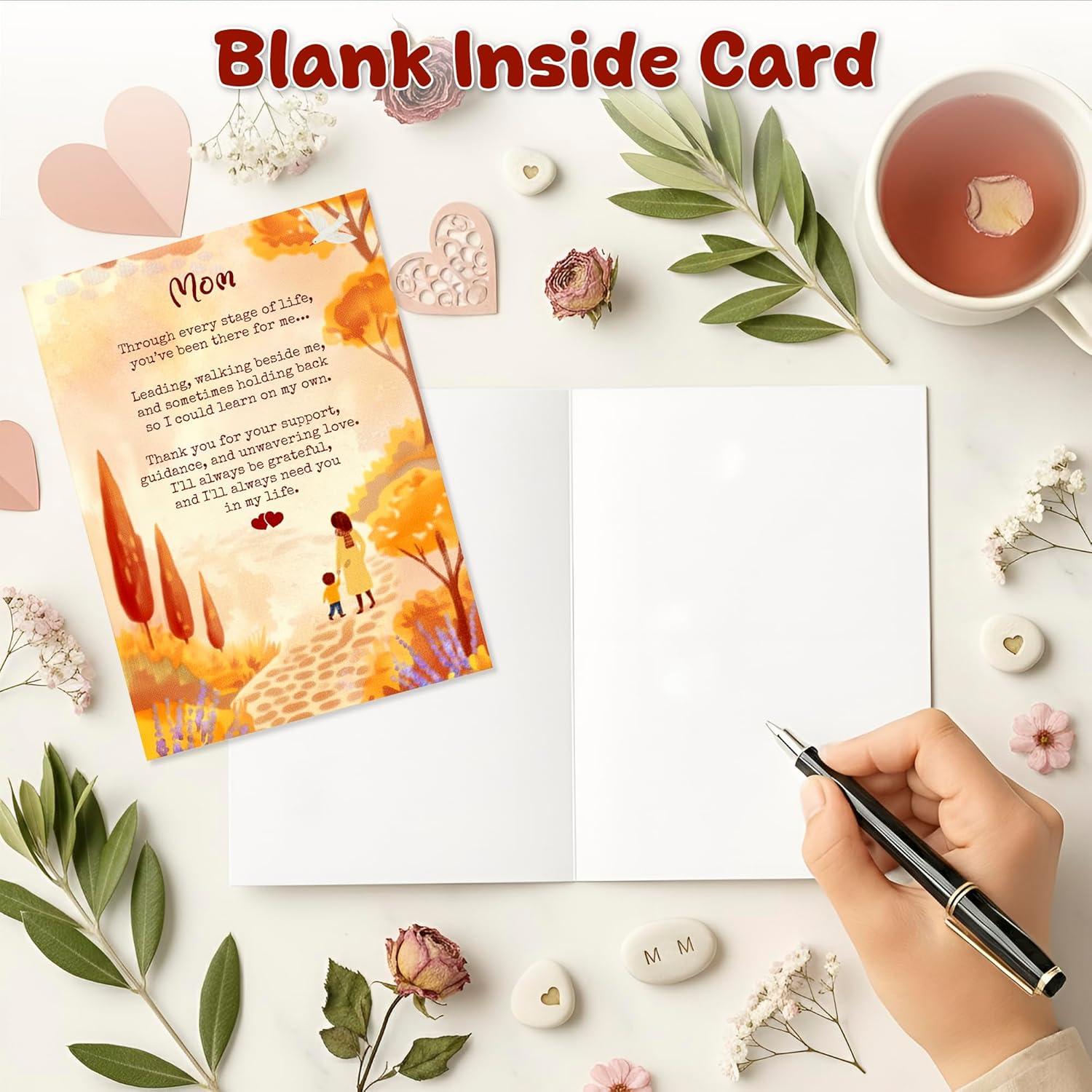 1Pcs Valentine'S Day Card For Mom Mothers Day Gifts From Son Heartfelt Poem Illustration Warm Autumn Path Emotional Family Keepsake Parents Appreciation Birthday Anniversary Celebration Present