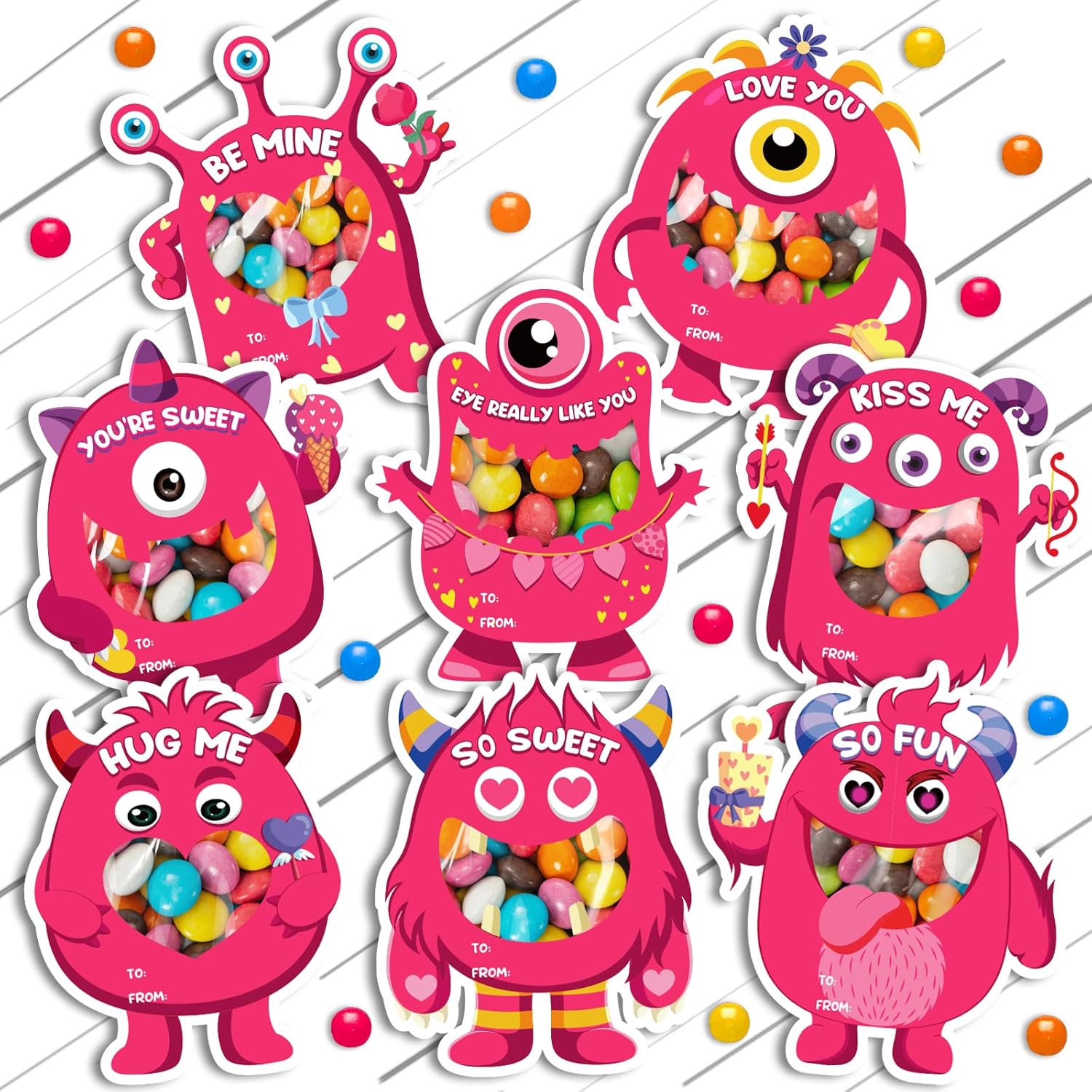 32 Sets Valentine Cards For Kids Classroom, Monster Happy Valentines Candy Cards, Funny Valentines Exchange Cards For Kids School, Diy Valentine Party Favors Gifts For Boys Girls