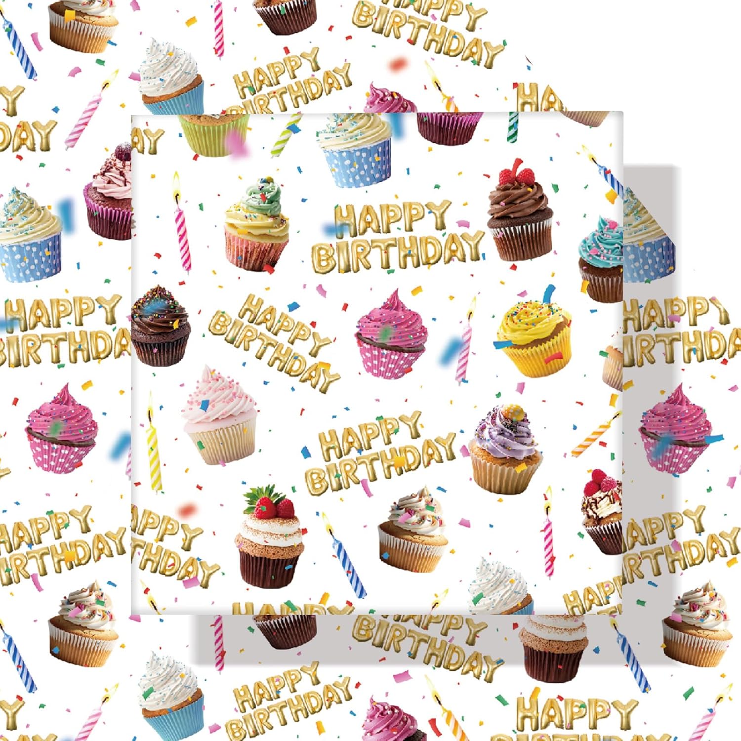 Happy Birthday Wrapping Paper Roll - 17Inch X 16.4Feet - Cake Balloons Confetti Theme Gift Wrap For Birthday Parties,Celebrations