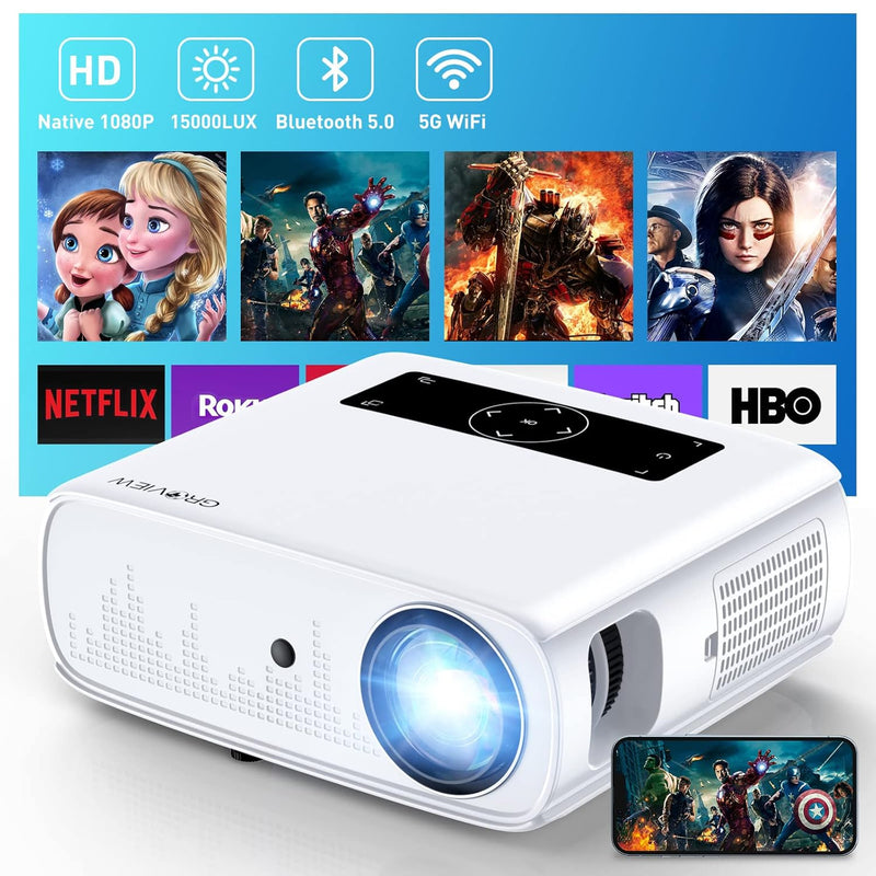 Projector, 15000Lux 490Ansi Native 1080P Wifi Bluetooth Projector, 300'' Video