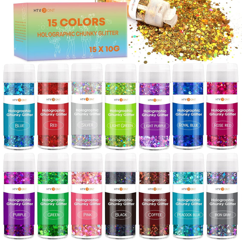 Holographic Chunky Glitter For Resin - 15 Colors Holographic Glitter For Resin