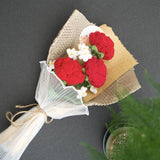Crochet Flower Bouquet, For Mom, Woman, Valentine, Birthday, Weddings, Graduation (Include Blank Card) (Red Roses) 16.1" X 9.1"