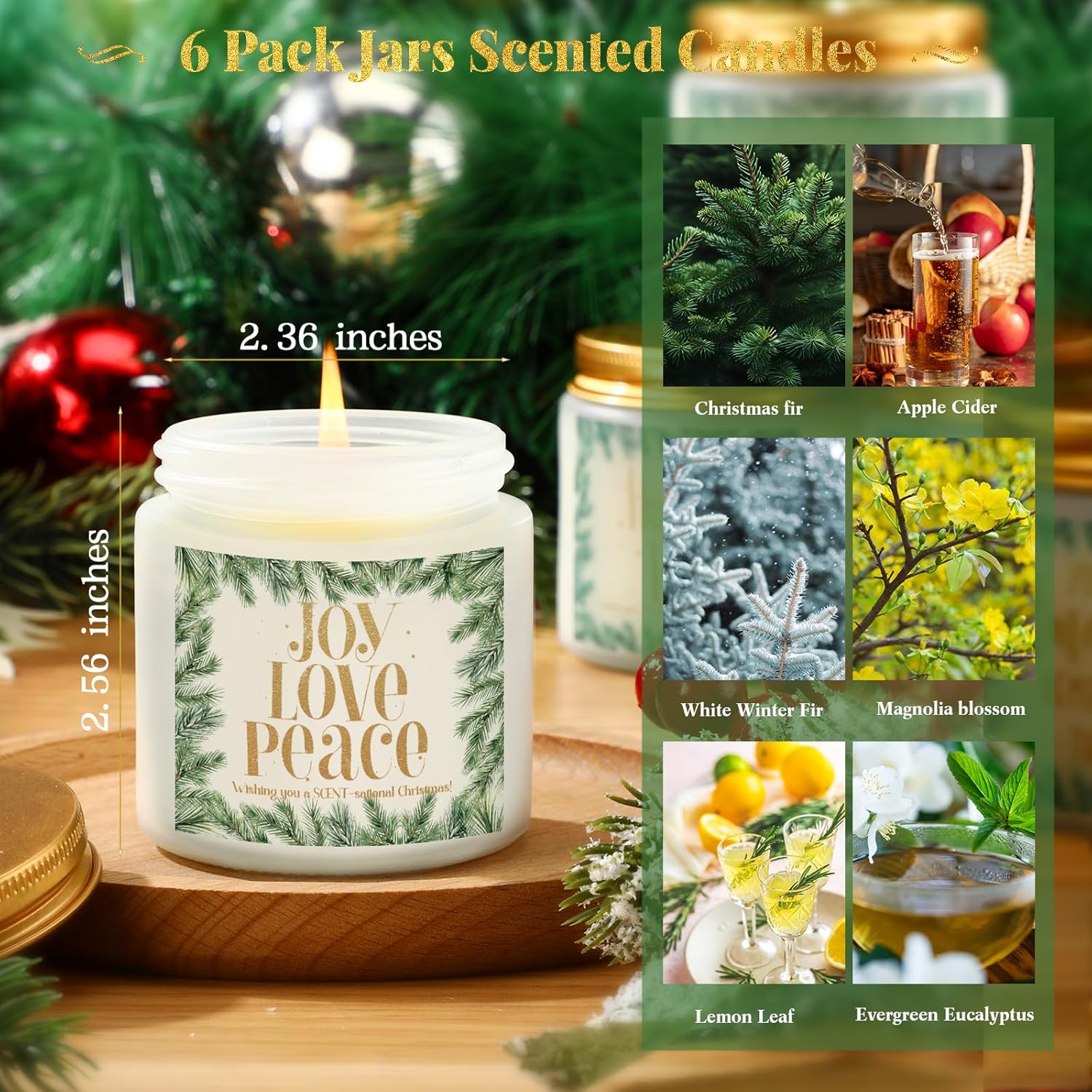 6 Set Christmas Candles Bulk Employee Appreciation Gifts Candles 3.5 Oz Christmas Tree Scented Soy Wax Jar Inspirational Candle Thank You Gifts For Team Coworkers Teacher Volunteer