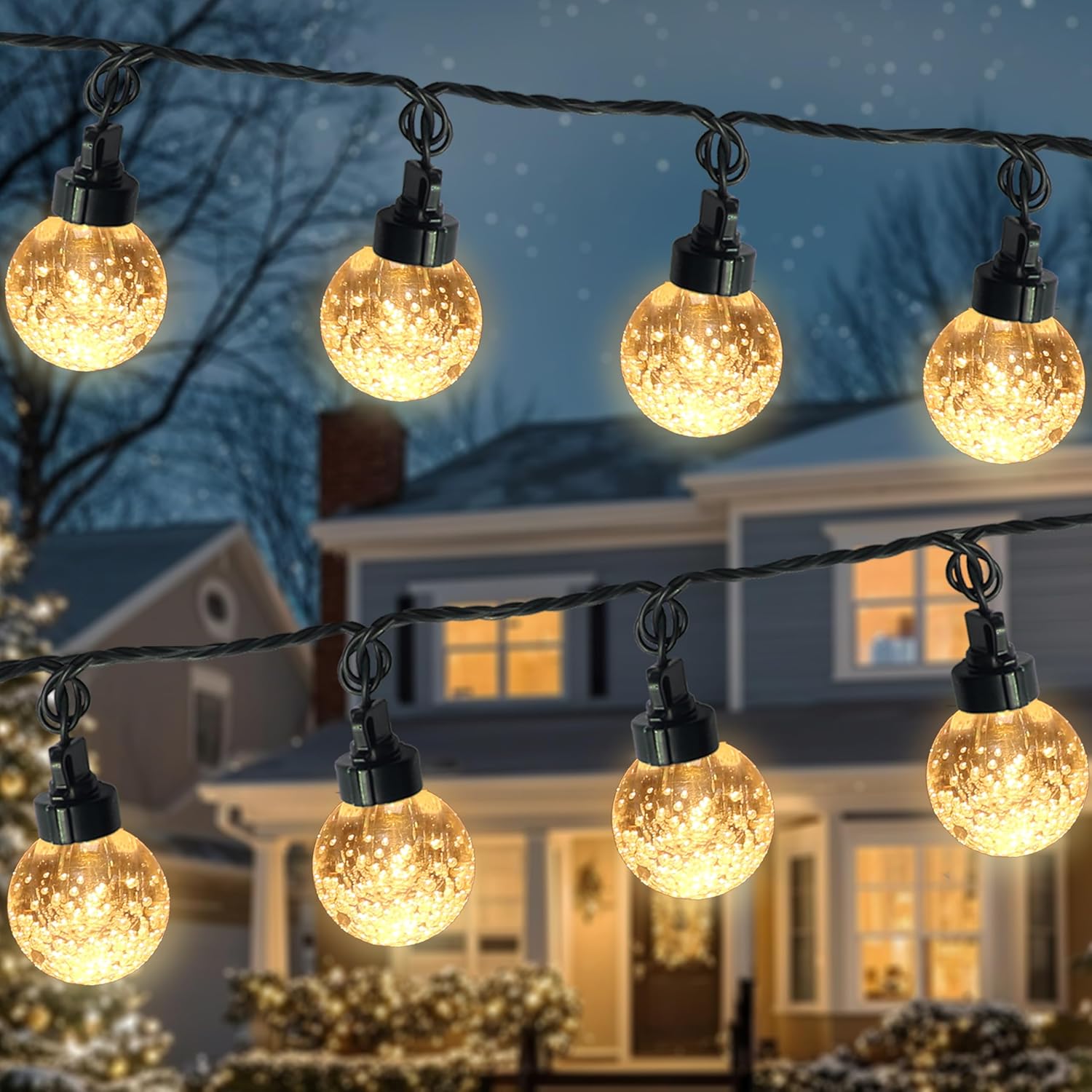 20 Led 41Ft Globe Ball String Lights, G40 Crystal Bubble Ball Fairy String Lights Plug In With 11 Modes, Timer & Memory