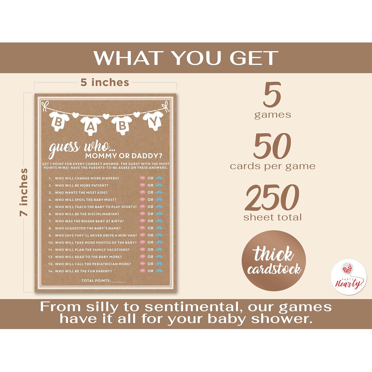 Baby Shower Games For Girl Or Boy, 250 Pcs 5 Games Activities Cards, Funny Baby Shower Games, Gender Neutral, Baby Shower Ideas