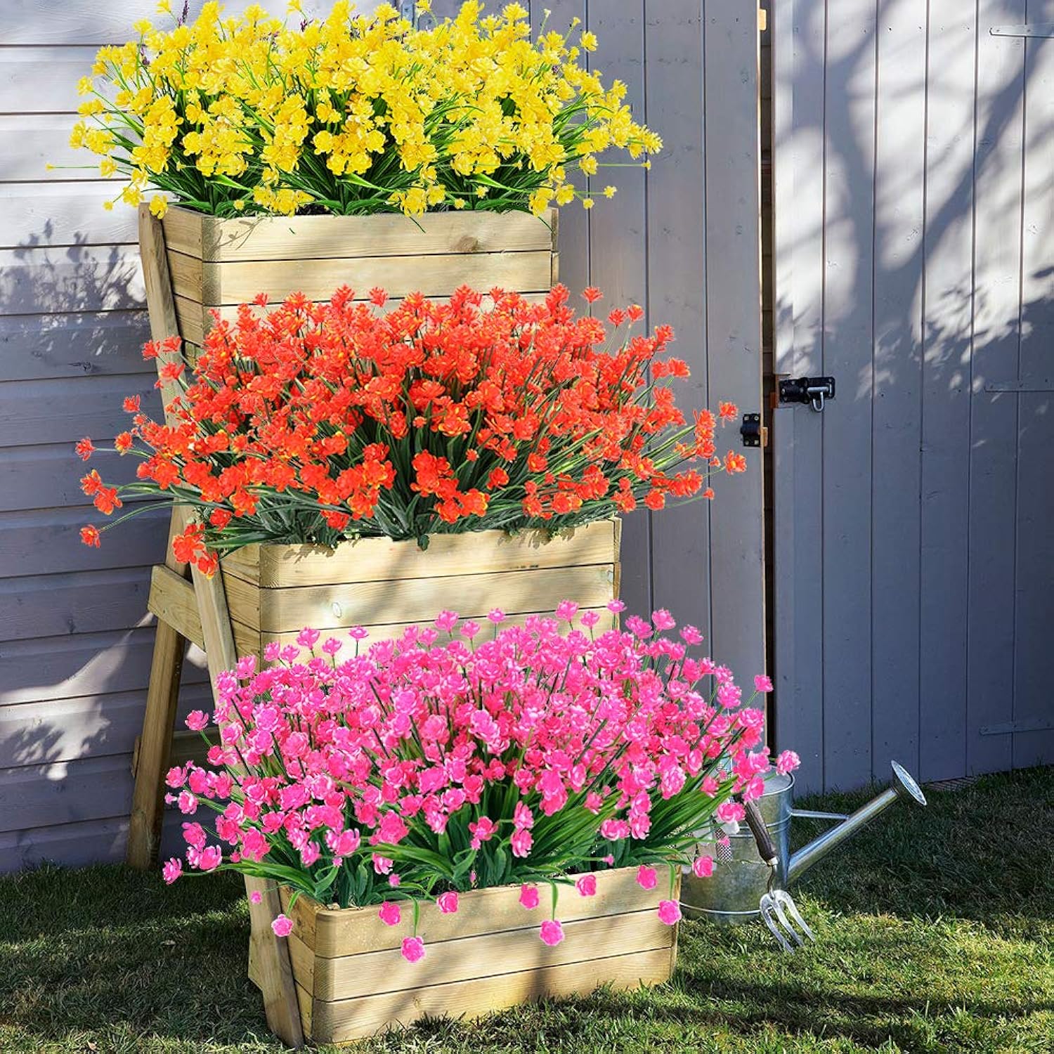 8 Bundles Outdoor Artificial Fake Flowers Uv Resistant Shrubs Plants, Faux Plastic Greenery For Indoor Outside Hanging Plants Garden Porch Window Box Home Wedding Farmhouse Decor (Pink)