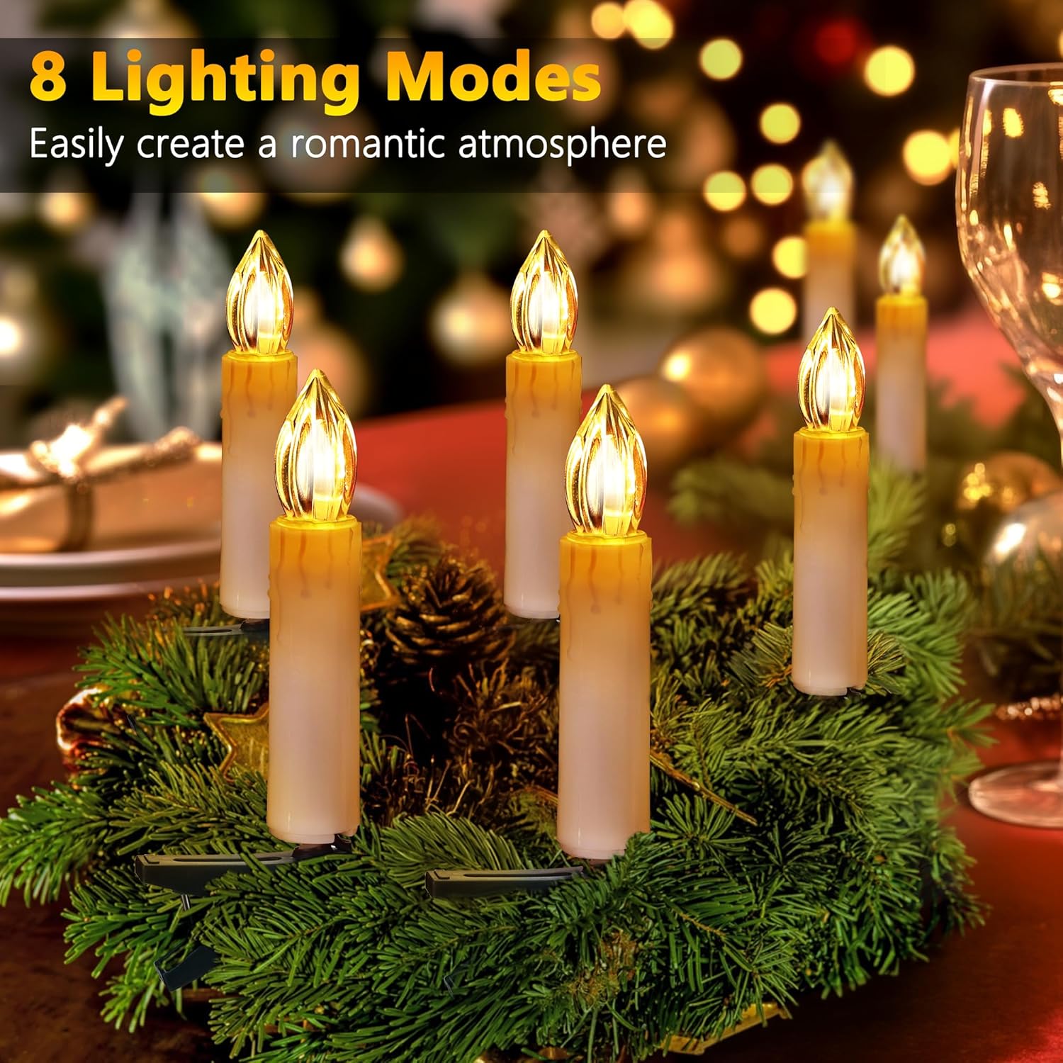 Christmas Tree Candles Lights, 9.85 Ft 10 Led Flameless Candle Lights, 8 Lighting Modes Battery Clip-On Candle Light, Timer Led Candles Light For Xmas Tree Wedding Party Decor, Warm White