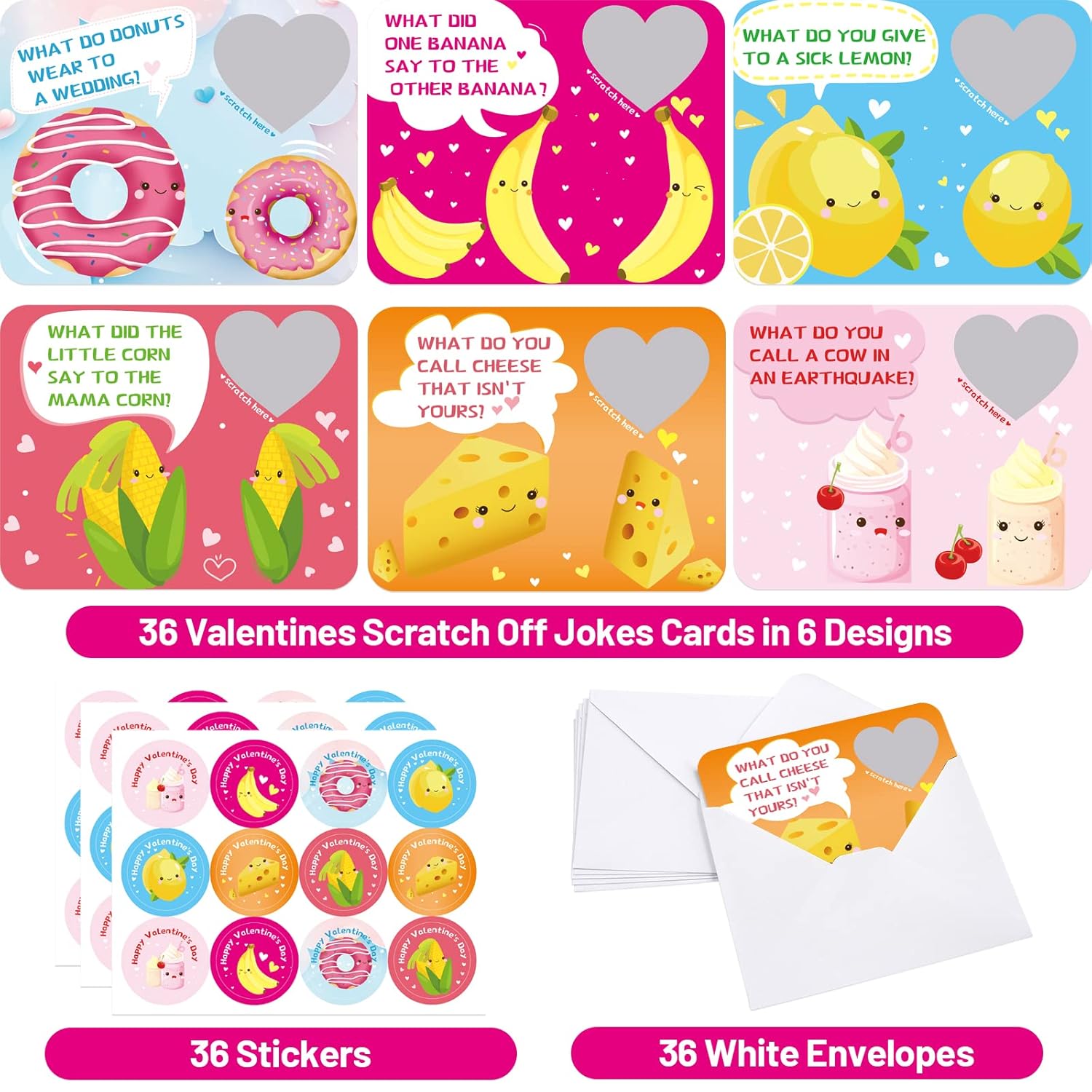Valentines Day Cards Scratch-Off Jokes For Kids Classroom Exchange 36 Pack
