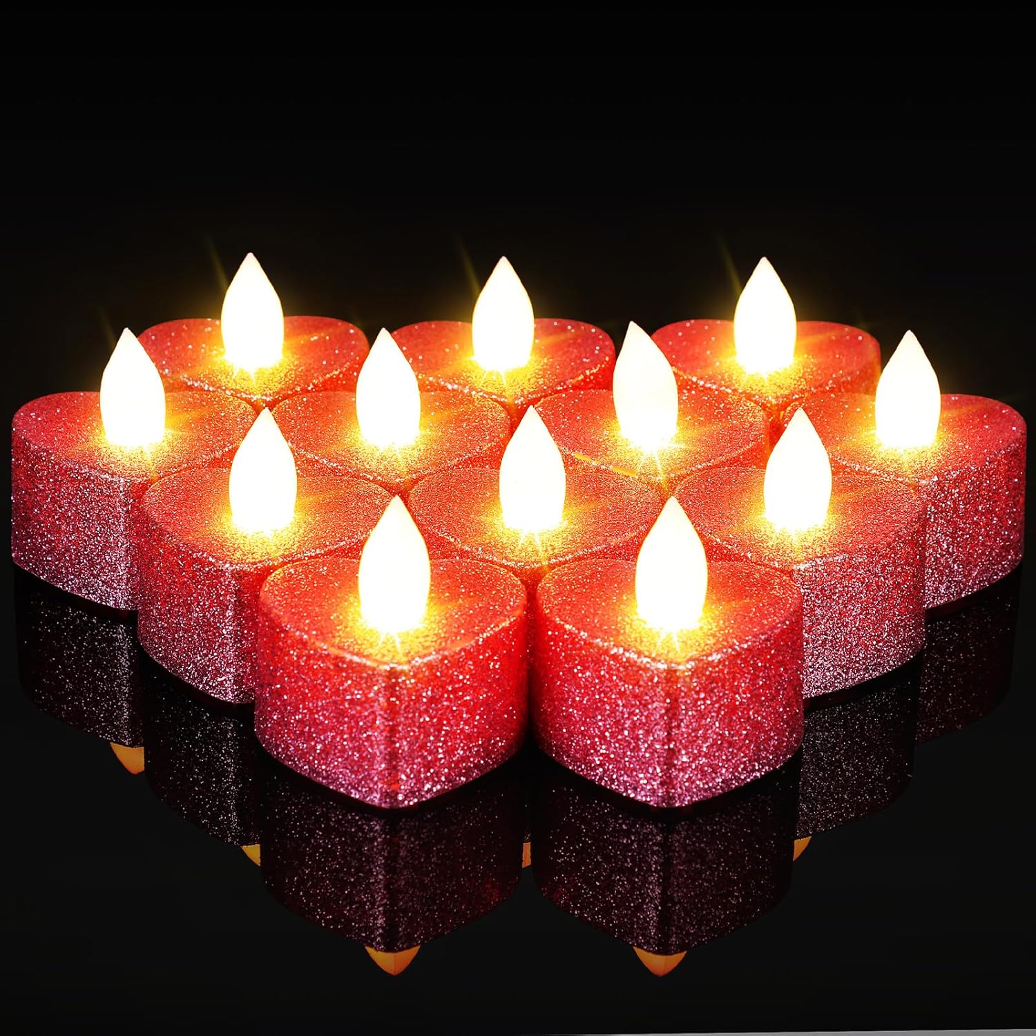 24 Pcs Valentine Candles Heart Shaped Glitter Tealights Romantic Led Tea Lights Candle Battery Operated For Valentine'S Day Marriage Proposal Wedding Anniversary Celebration Decor(Pink)