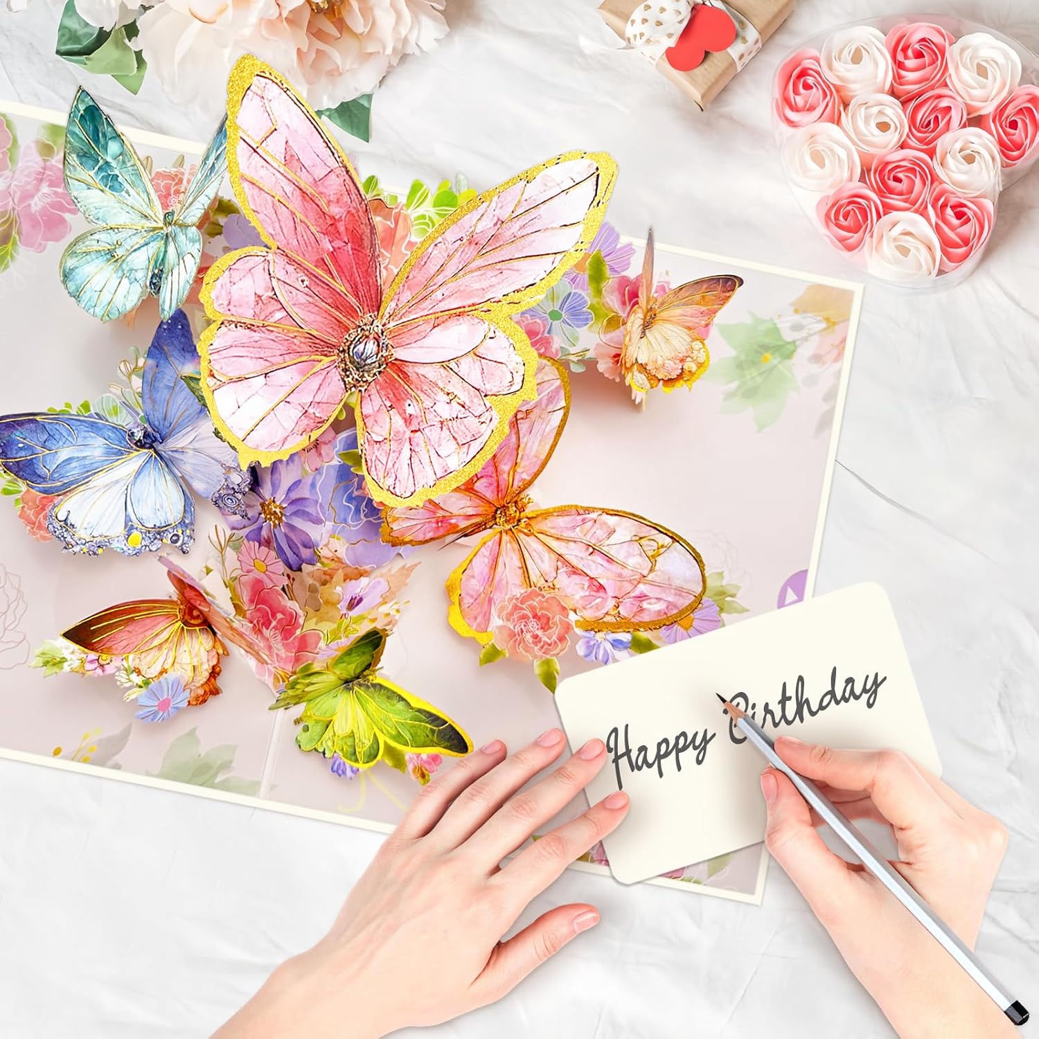 Birthday Cards For Women, Gold-Edged Butterfly Pop Up Card, Butterfly Gifts For Mom, Grandma, Sister, 3D Greeting Cards For Birthday, Thank You, Blank Notecard & Envelope