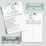 Greenery Baby Shower Games - 25 Each - Baby Name Race & Who Knows Mommy Best - Fun Baby Shower Game Pack - Tropical Favors & Decor Ideas - Two-Sided Designs