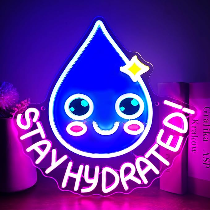 Stay Hydrated Neon Sign H2O Water Molecule LED Wall Light Cute Kawaii Gym Kitchen Bedroom Decor