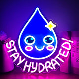 Stay Hydrated Neon Sign H2O Water Molecule LED Wall Light Cute Kawaii Gym Kitchen Bedroom Decor