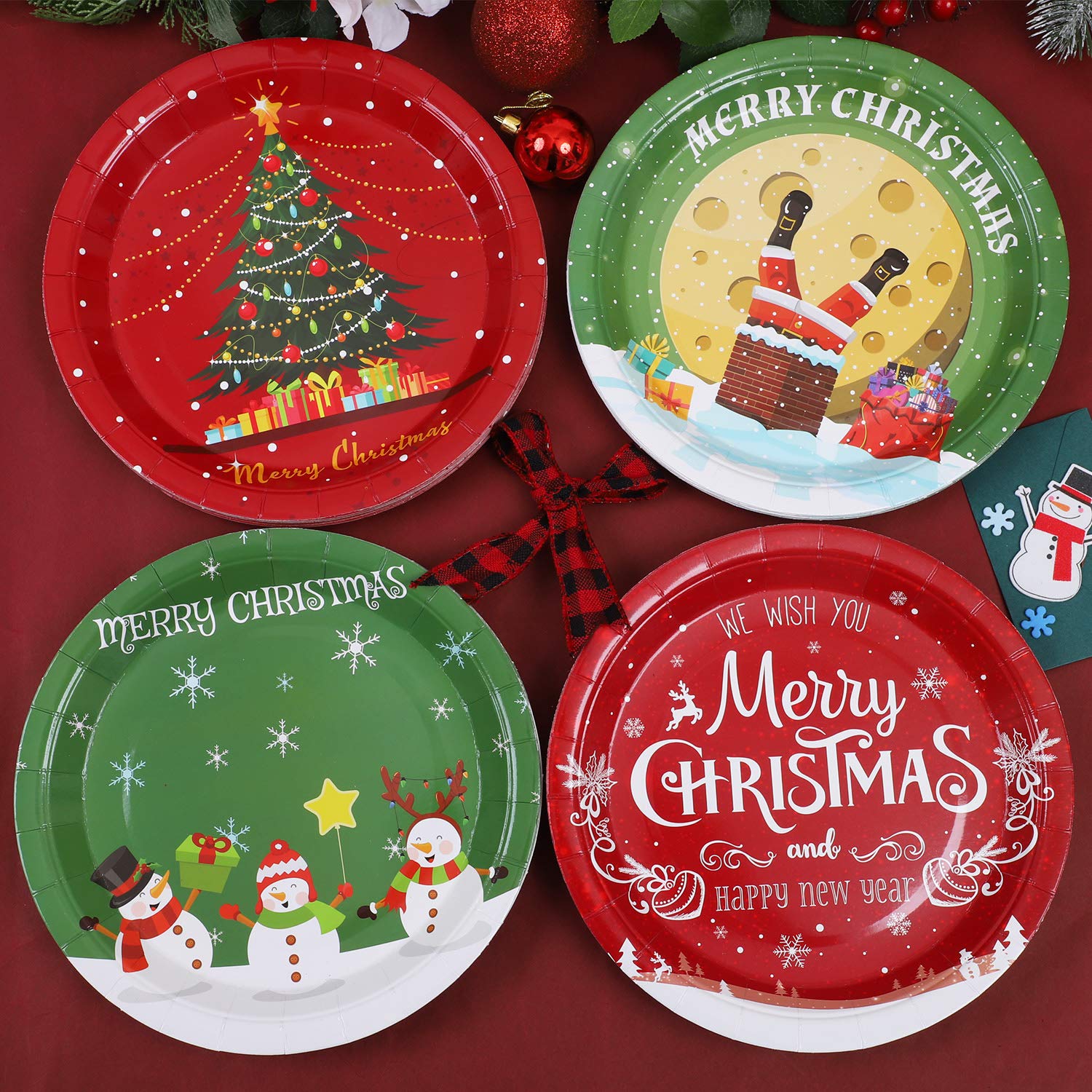 60 Pieces Christmas Paper Plates Disposable Plates Round Dinner Plate Party Plate Tableware For Christmas Party Supplies, 9 Inches