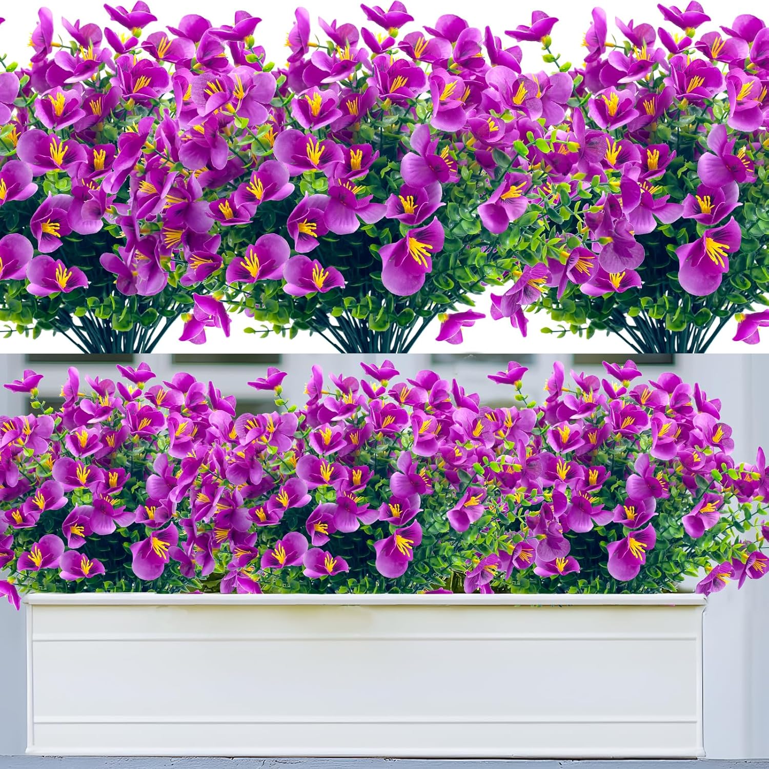 Artificial Plastic Flowers For Outdoors,20 Bundles Outside Fake Flowers Uv Resistant Flower Faux Plants For Outdoor Home Garden Yard Décor(Fuchsia)