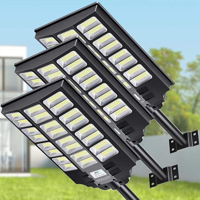 3 Pack Solar Street Lights Outdoor Waterproof with Motion Sensor Remote Control Dusk to Dawn Security Lighting