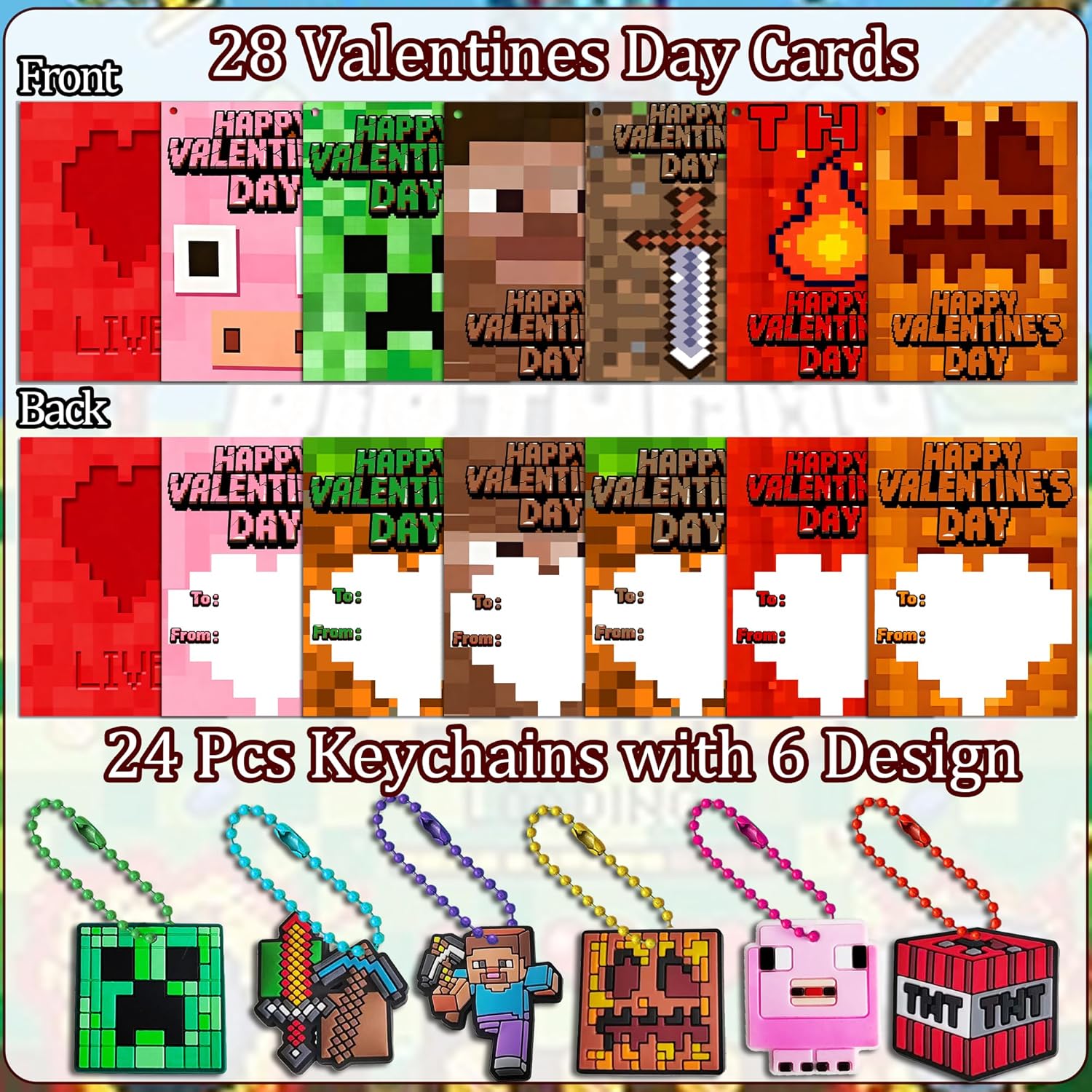 24-Pack Valentine'S Day Cards With Cute Keychains - Valentines Day Cards & Classroom Exchange Cards Set For Parties & Fun Gifts