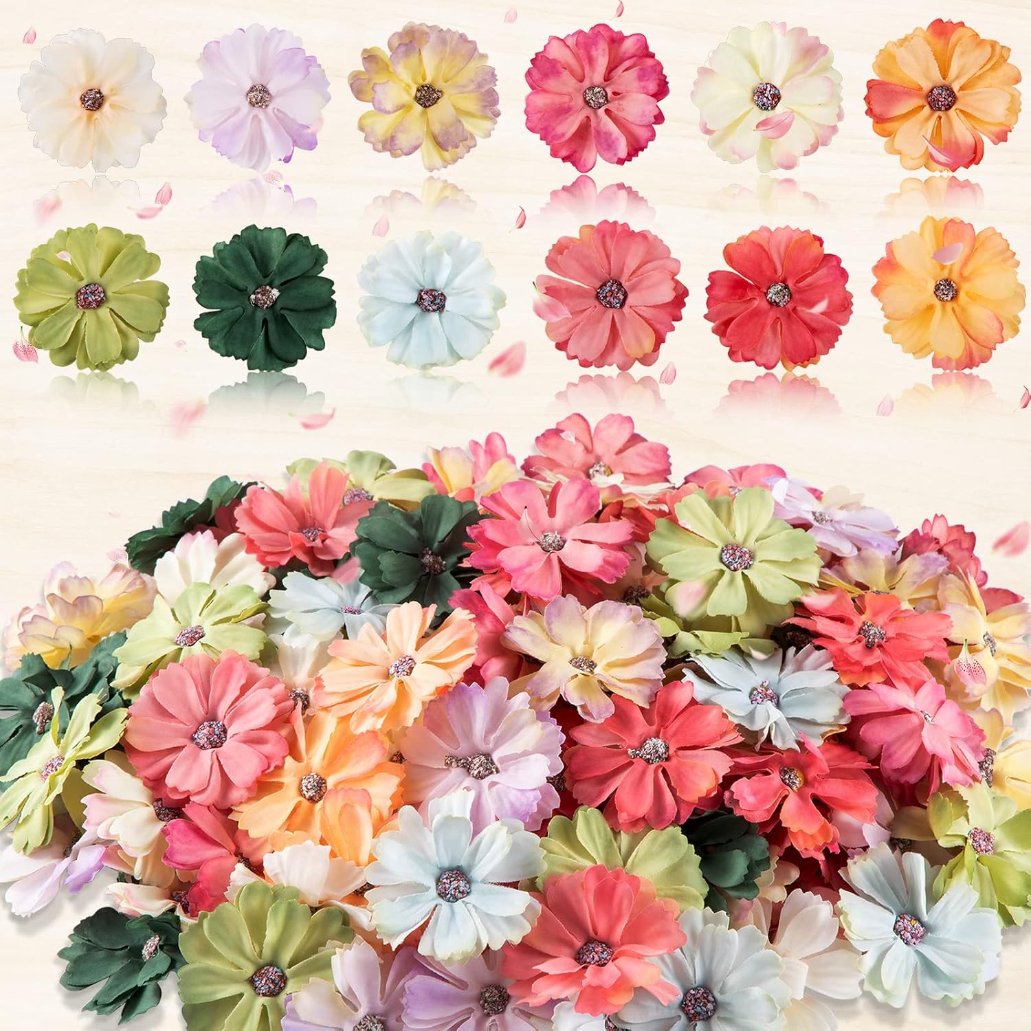 120 Pcs Faux Flowers Heads For Crafts Artificial Small Silk Daisy Flowers Embellishments 1.5 Inch Mini Assorted Faux Daisy Bulk Diy Wreath For Diy Holiday Wedding Party Home Garden