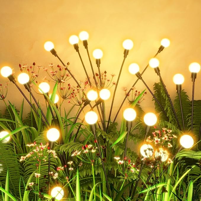 2 Pack Solar Firefly Garden Lights 16 LED Warm White Waterproof Yard Patio Decor