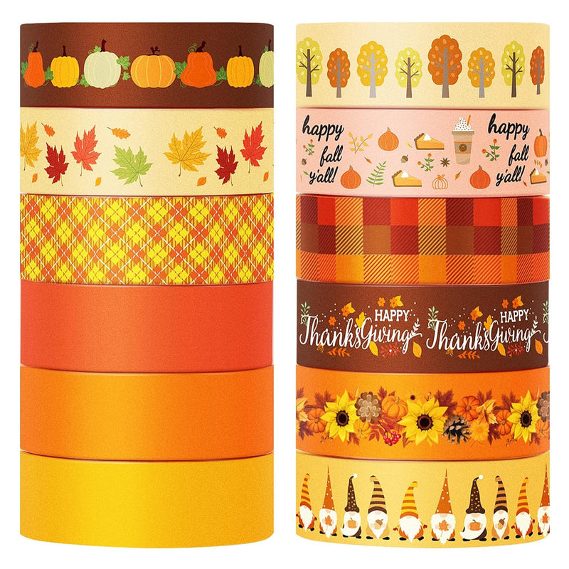 12 Rolls Thanksgiving Fall Washi Tape Set 15 Mm Wide 7 Meters Long Pum