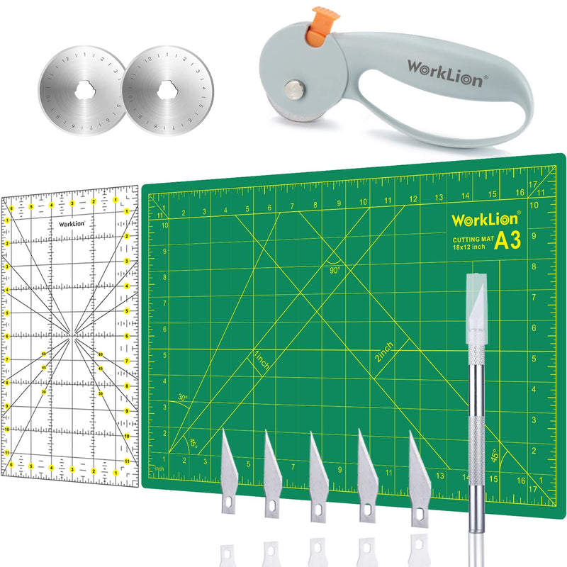 Rotary Cutter And Mat Set: 45Mm Fabric Cutter With 2 Replacement Blades & A3 C