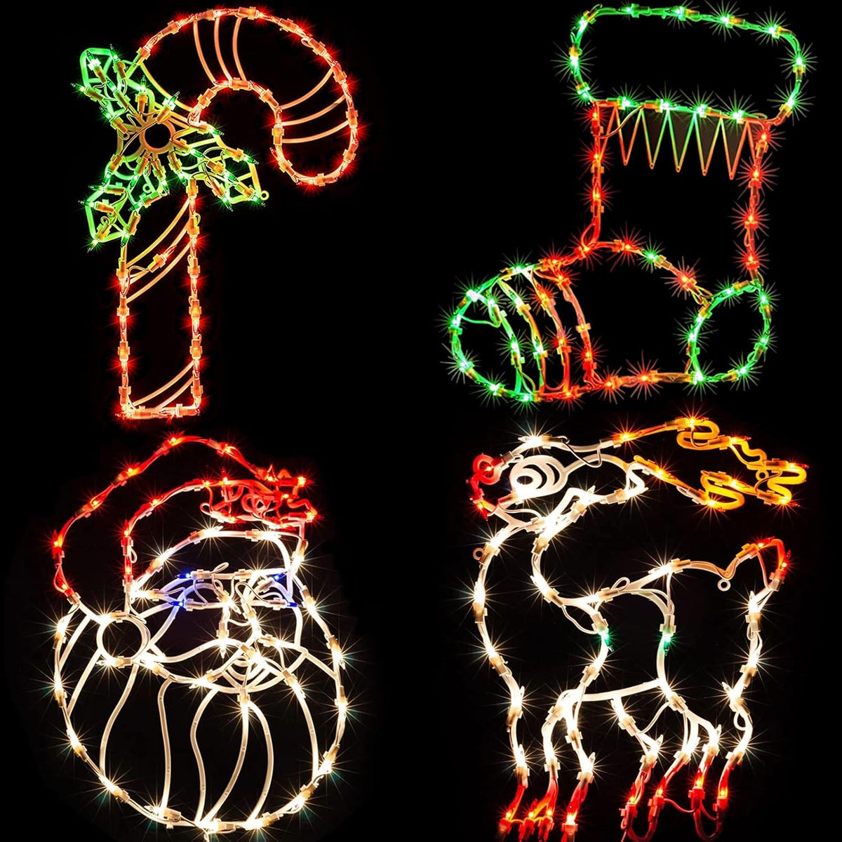 Christmas Lights - 4 Pack 16” Christmas Window Silhouette Light Led String Light Include Candy Cane Stocking Santa Reind