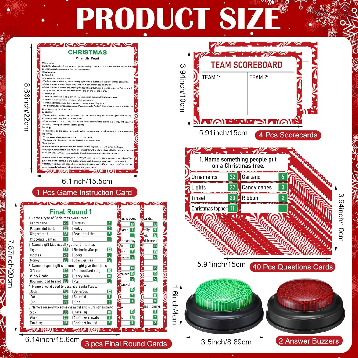 50 Pcs Christmas Friendly Feud Game With Answer Buzzer Christmas Feud Party Game Fun Family Trivia Quiz Night For Holiday Xmas Party Office Adult Groups