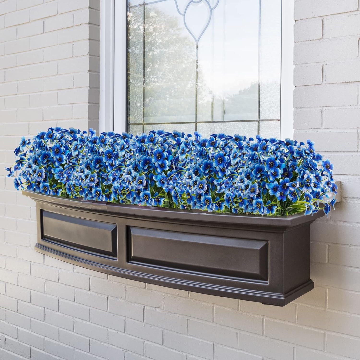 Outdoor Artificial Fake Flowers,24 Bundles Uv Resistant Faux Outdoor Plastic Flower Plants For Outside Indoor Decorations(Blue)