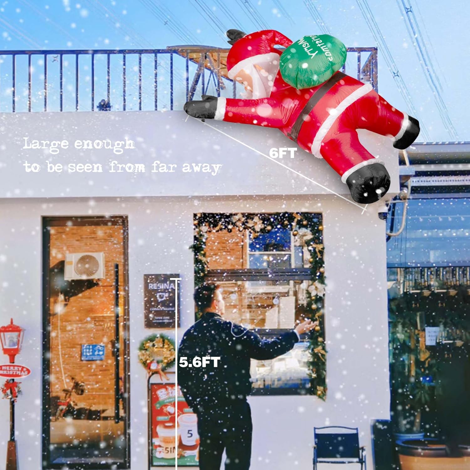 6Ft Christmas Inflatables Outdoor Decorations Joy Hanging Santa Claus Gift Bag, Very Bright Led Lights Blow Up Giant Chr