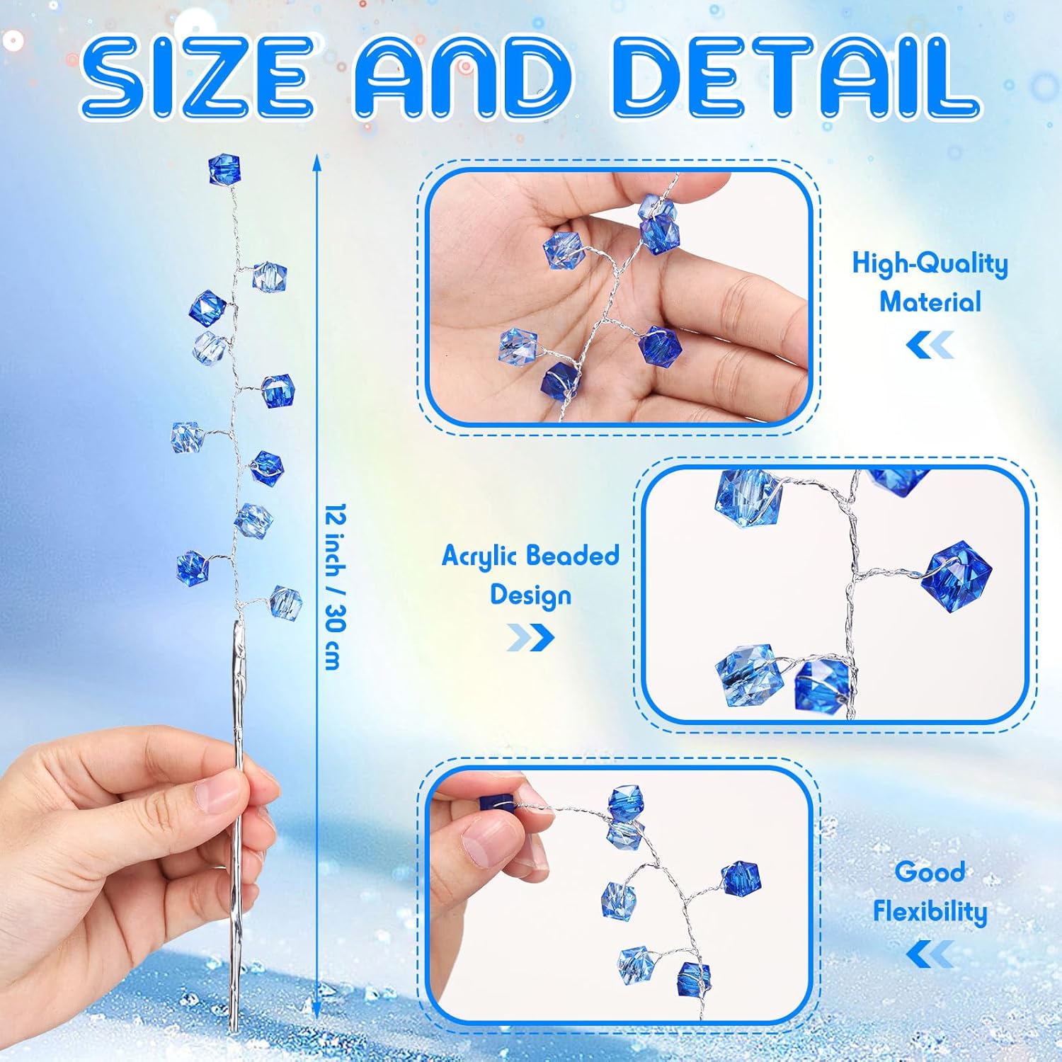 50 Pcs Acrylic Crystal Picks 12 Inch Artificial Beaded Stems Picks For Home Wedding Holiday Vase Fillers Florals Embellishing Diy Crafts Wreaths Bridal Bouquets Decors(Blue)