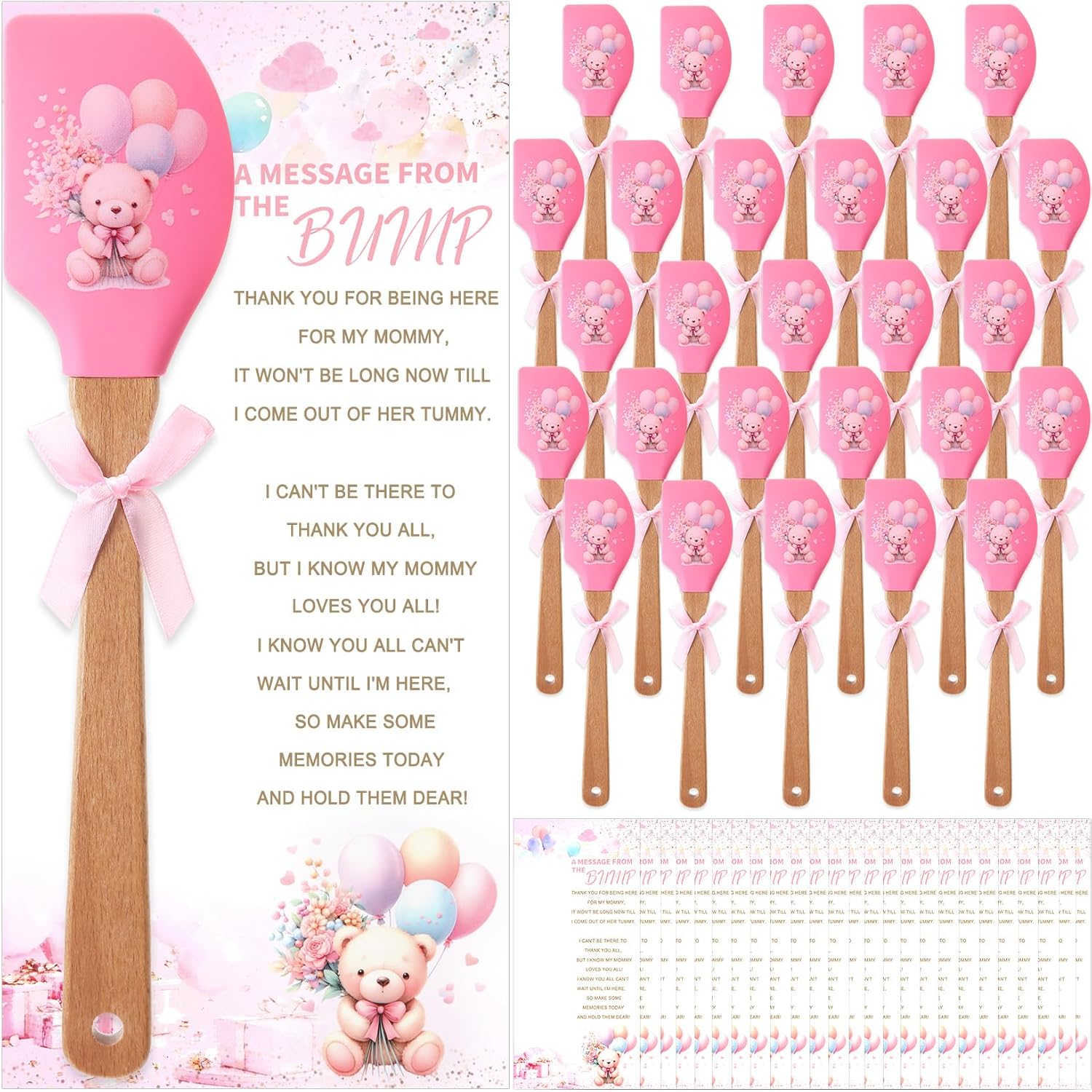 24 Pack Pink Baby Shower Party Favor Gifts Silicone Spatula Gift Heat Resistant Scraper With Twines Mixing Cooking Baking Kitchen Return Gifts For Girl Guests Return Gender Reveal
