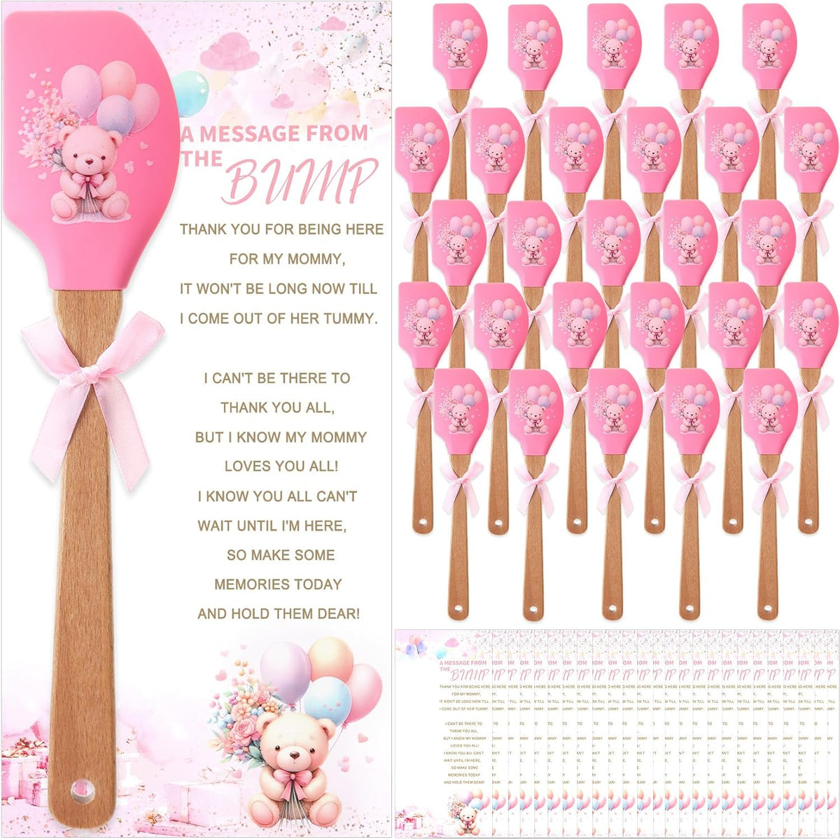 24 Pack Pink Baby Shower Party Favor Gifts Silicone Spatula Gift Heat Resistant Scraper With Twines Mixing Cooking Baking Kitchen Return Gifts For Girl Guests Return Gender Reveal